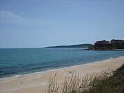 The beach across from Alepu, with the St. Thomas resort to the right