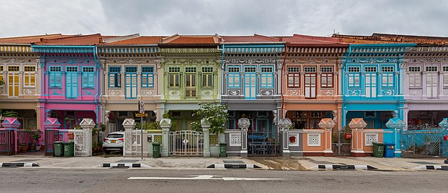 Colorful shophouses in Koon Seng Road, Singapore