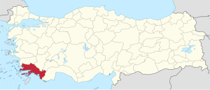 Location of Muğla Province in Turkey