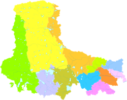 Location of Nyima County (pale green, #9AFF00) in Nagqu