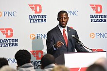 Anthony Grant being introduced as Dayton's head coach at a press conference