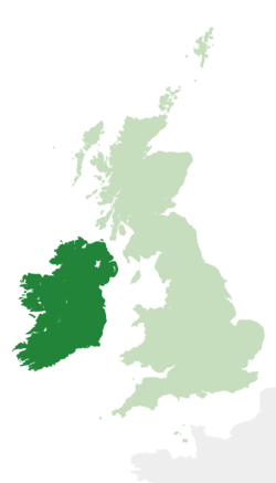 İrlanda Krallığı (koyu yeşil) kişisel birleşme ile bağlı olduğu bölgeler (açık yeşil) ile birlikte.