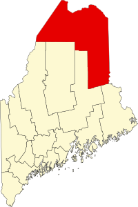 Map of Mejn highlighting Aroostook County