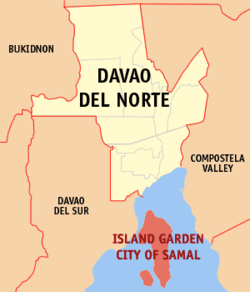 Mapa de Davao del Norte con Samal resaltado