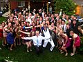 People posing at a backyard party in Canada