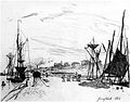 13. Johan Barthold Jongkind, Vue du port au chemin de fer à Honfleur, 1867, eau-forte[17].