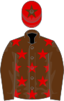 Brown, red stars, brown sleeves, red cap brown star.