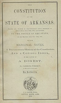 Обложка Конституции Арканзаса 1874 года