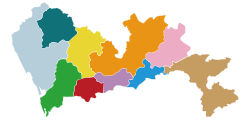 Nanshan District (the lower left, highlighted in green) in Shenzhen