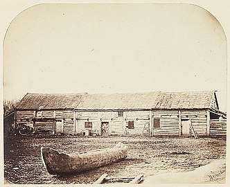 Lloyd Hime's photograph of McDermot's store, Fort Garry, Manitoba, 1858