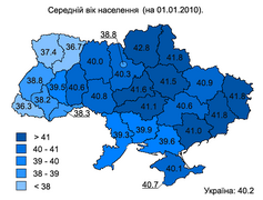 Середній вік населення, 2010 рік