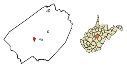 Location of Gassaway in Braxton County, West Virginia.