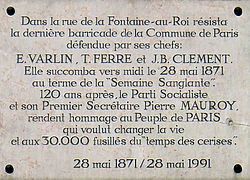 Plaque commémorative posée le 28 mai 1991.