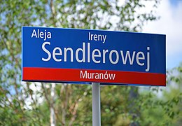 The walkway in front of the POLIN Museum of the History of Polish Jews named after Irena Sendler