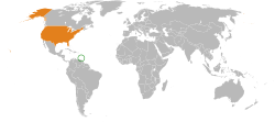 Map indicating locations of Saint Vincent and the Grenadines and USA