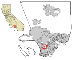 Location of West Athens in Los Angeles County, California