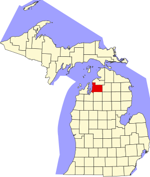 Map of Michigan highlighting Antrim County