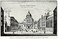 A Sorbona, universidade de París, nun gravado do século XVII. Era a máis prestixiosa do mundo católico. Outras tamén eran moi destacadas, como Lovaina, Coímbra ou as españolas. Oxford e Cambridge quedaban no ámbito do anglicanismo.