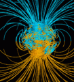 Image 7Computer simulation of the Earth's magnetic field in a period of normal polarity between reversals (from Geophysics)