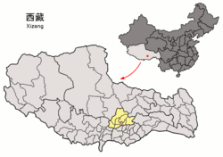 Chengguan District (pink) within Lhasa (yellow)