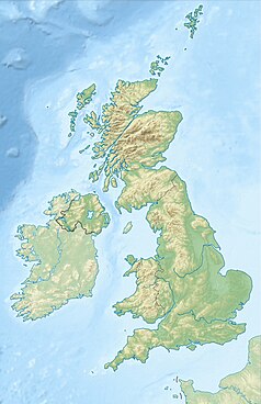 Mapa konturowa Wielkiej Brytanii, u góry po lewej znajduje się punkt z opisem „North Uist”