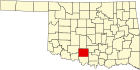 Harta statului Oklahoma indicând comitatul Stephens