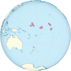 Amplasarea insulelor Republicii Kiribati (roșu) în Oceanul Pacific