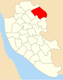 A map of the city of Liverpool showing 2004 council ward boundaries. Croxteth ward is highlighted