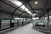 Xinzhuang Fuduxin metro station on the Taoyuan Airport MRT (Taiwan). Many stations on the Taoyuan Airport MRT use side platforms rather than an island platform to better accommodate large amounts of passengers.