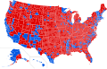 Results by county. Red denotes counties that went to Trump; blue denotes counties that went to Clinton.