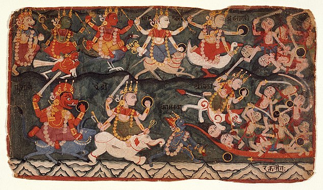 The Goddess Ambika Leading the Eight Mother Goddesses in Battle Against the Demon Raktabija, Folio from a Devimahatmya (Glory of the Goddess), early 18th century (created by Los Angeles County Museum of Art; nominated by CAPTAIN MEDUSA)