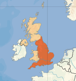  इंग्लैण्ड  (orange) की अवस्थिति the United Kingdom  (camel) में