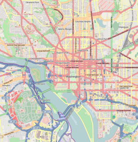 Map showing the location of Lyndon Baines Johnson Memorial Grove on the Potomac