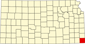 Map of Kansas highlighting Cherokee County