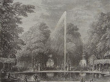 Brussels Park's fountain in 1870, etching from L'Illustration Européenne