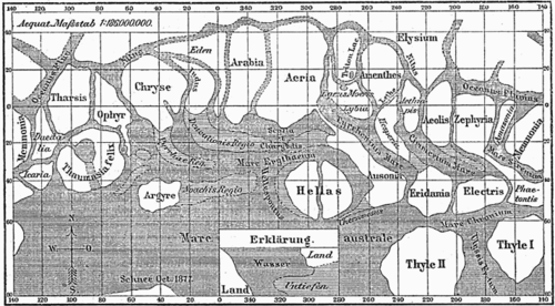 Карта Марса Скиапарелли, 1888