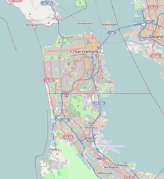 Mapa konturowa San Francisco, u góry znajduje się punkt z opisem „555 California Street”