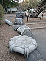 Stone lanterns toppled by the 2011 Tohoku earthquake in Mito, Ibaraki Prefecture, showing the numerous pieces of carved stone that make up each lantern