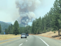 A smoke plume as seen on the west side of the fire as seen from I-5 on July 3, 2021