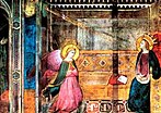 One of the first Oriental carpets in a European painting, attributed to the legendary Friar Bartolomeo, Annunciation, 13th Century, the Church of Santissima Annunziata, Florence.[16]