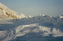 The pack ice of the Arctic Ocean stagnates off Cape Columbia, April 18, 1990