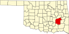 Harta statului Oklahoma indicând comitatul Pittsburg