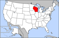 Harta Statelor Unite cu statul Wisconsin indicat