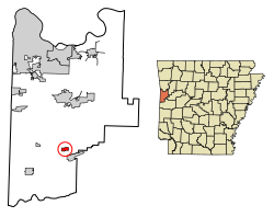 Location of Huntington in Sebastian County, Arkansas.