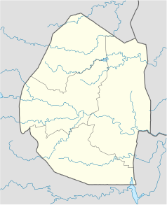 Mapa konturowa Eswatini, blisko centrum na lewo u góry znajduje się punkt z opisem „Mbabane”