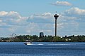 Näsinneula as seen from Lentävänniemi across Näsijärvi. Hotel Torni is visible in the background.