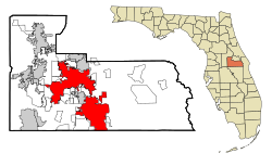 Lage von Orlando im Orange County (links) und in Florida (rechts)