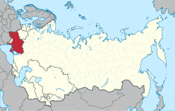 Location of the Ukrainian SSR within the Soviet Union.