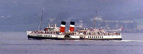 Paddle steamer PS Waverley steaming down the Firth of Clyde.