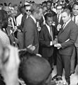 Belafonte (right) with Charlton Heston, James Baldwin, Sidney Poitier and Marlon Brando